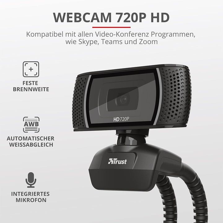 Trust Trino HD Webcam mit Mikrofon, 1280 x 720, 30 FPS & 21665 Primo Headset für PC und Laptop schwa