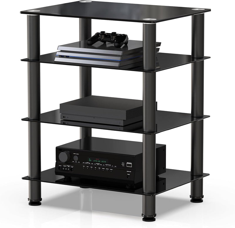 FITUEYES TV Rack HiFi Regal Audio Schrank Glas und Alu 600x455x762mm AS406001GB 600*455*762mm, 600*4