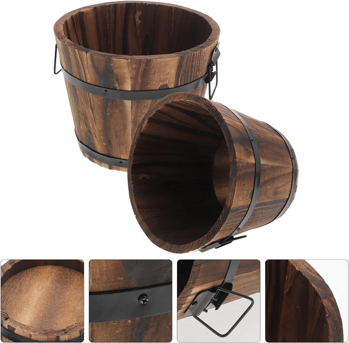 YARNOW 2 Stücke Holz Blumentöpfe Blumenkübel Holzfass Holzkübel Blumentopf Retro Holzeimer Rustikale