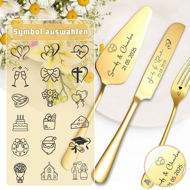 Personalisiertes Tortenmesser & Servierset mit individuellem Namen und Text - Tortenservierset & Hoc
