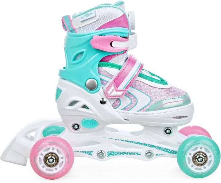 RAVEN 4in1 Inline Skates Triskates Rollschuhe Schlittschuhe Inliner für Kinder Mädchen verstellbar G