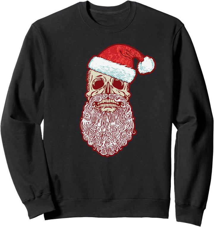 Vintage Skull & Santa Hat Retro Metal Christmas Graphic Sweatshirt