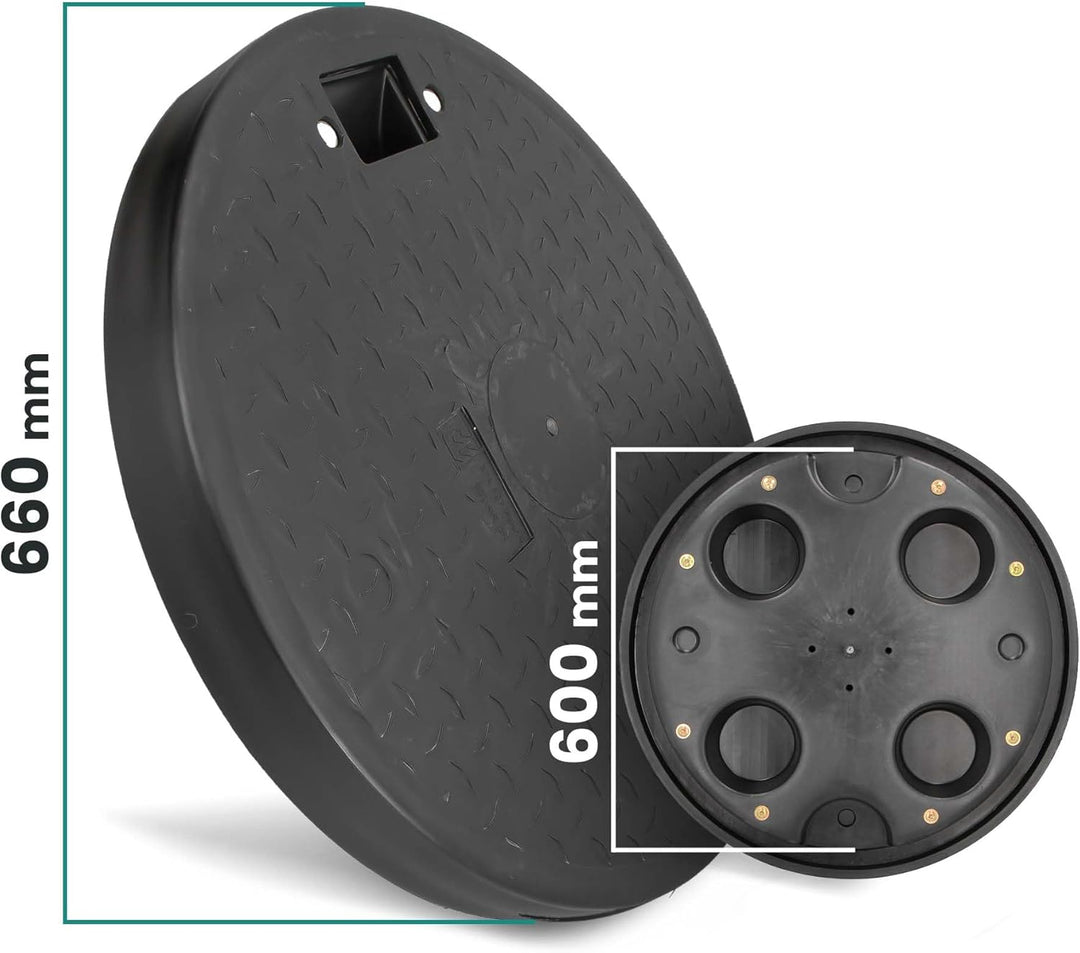 Schachtabdeckung Kunststoff Rund Ø DN600 Schwarz PP Kanaldeckel Schachtdeckel | Abflusssteigrohr Roh