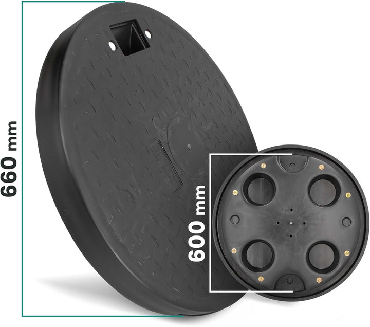 Schachtabdeckung Kunststoff Rund Ø DN600 Schwarz PP Kanaldeckel Schachtdeckel | Abflusssteigrohr Roh