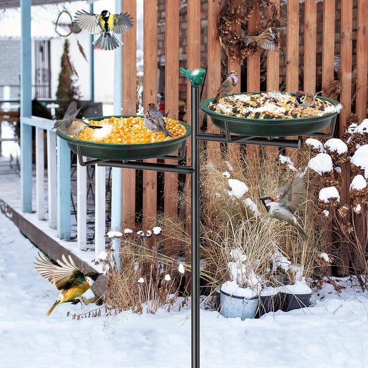 Vogeltränke Vogelbad Schale Stehend, 2-in-1 Vogelbad für Draussen Garten mit Doppelbecken für Wasser