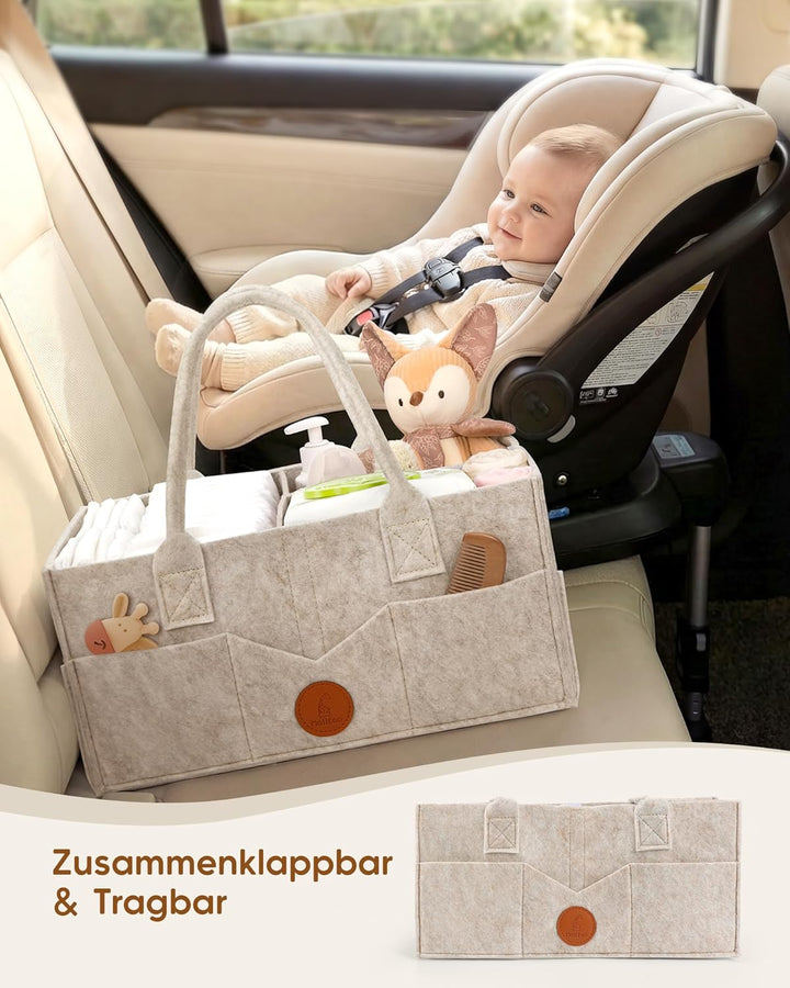 Maliton Wickeltisch Organizer，Baby Windel Caddy Newborn Essentials ，Robuster Tragbarer Filztasche, B