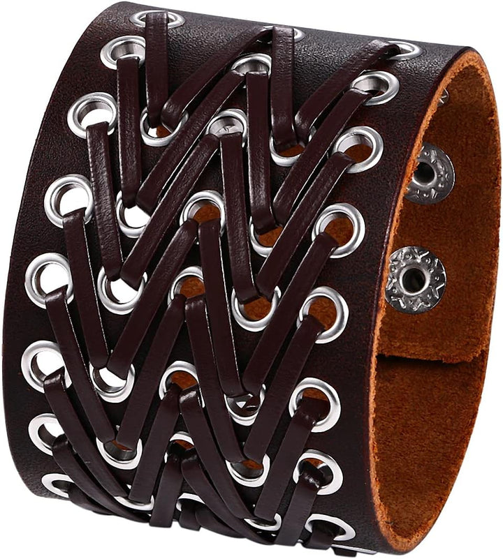OIDEA 3PCS Herren Leder Armband Set (Punk Rock Stil 4.1cm-5cm Breite Gross geflochtene handgefertigt