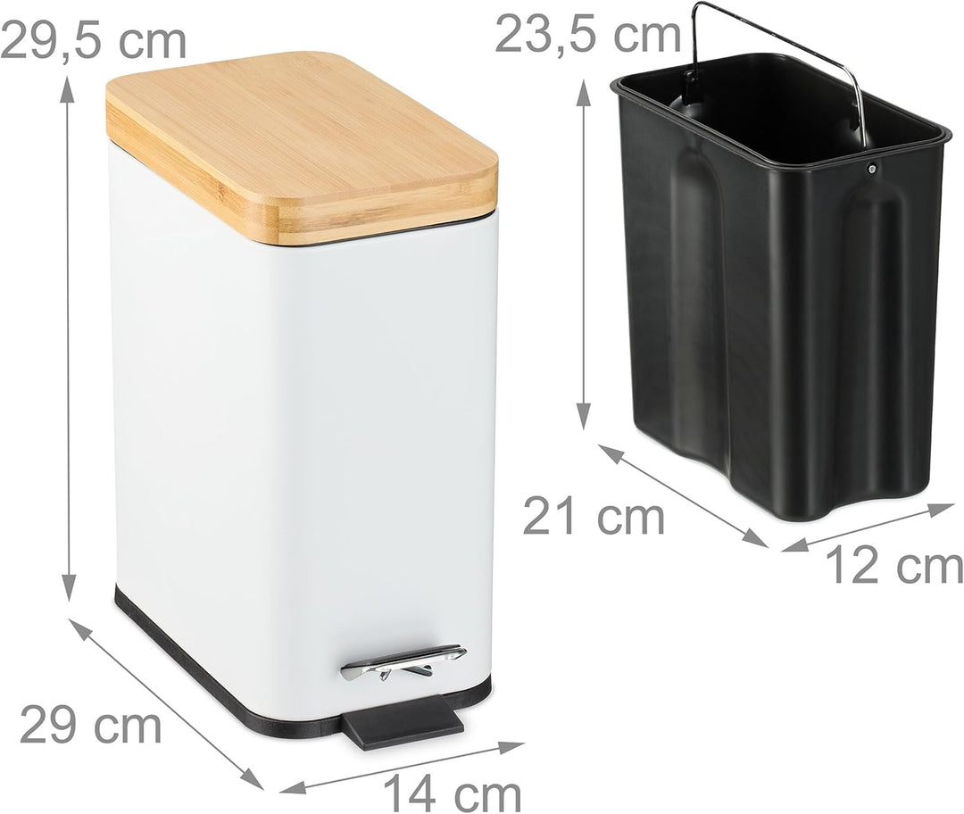 Relaxdays Mülleimer Bad, 5 Liter, entnehmbarer Inneneimer, Kosmetikeimer, Metall, Badmülleimer mit B