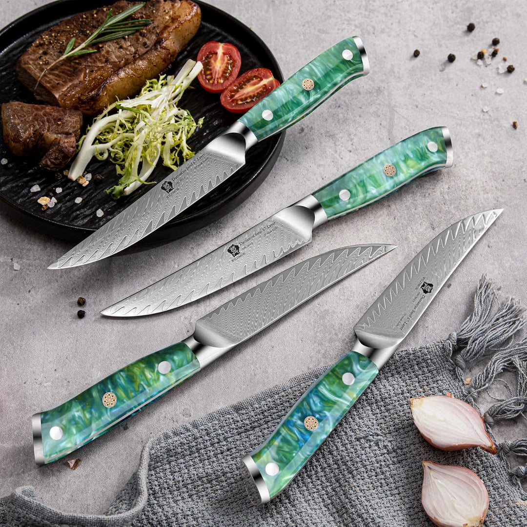 WILDMOK Steakmesser, 13cm nicht gezahnt, Steakmesser-Set mit 4 Stück, Steakmesser aus japanischem Da