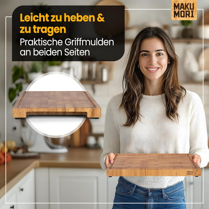Premium Schneidebrett aus Massivholz, Stirnholz, End Grain 40x29x3cm - Aus leicht karbonisiertem Hev