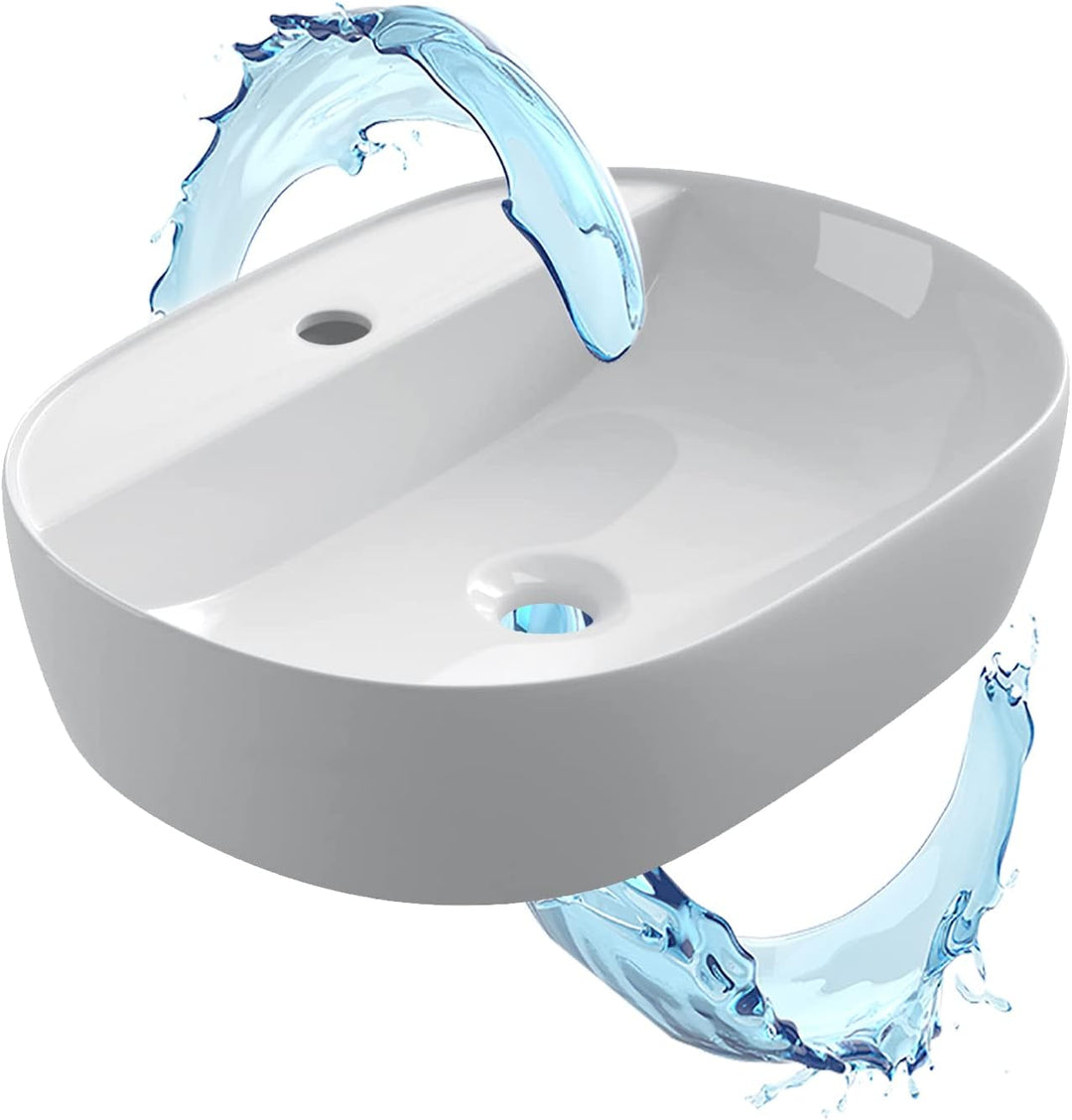 Starbath Plus - Keramik-Waschtisch - Ovale Form - Weiss - Mit Hahnloch - Masse 50 x 38 x 12 cm - Ide