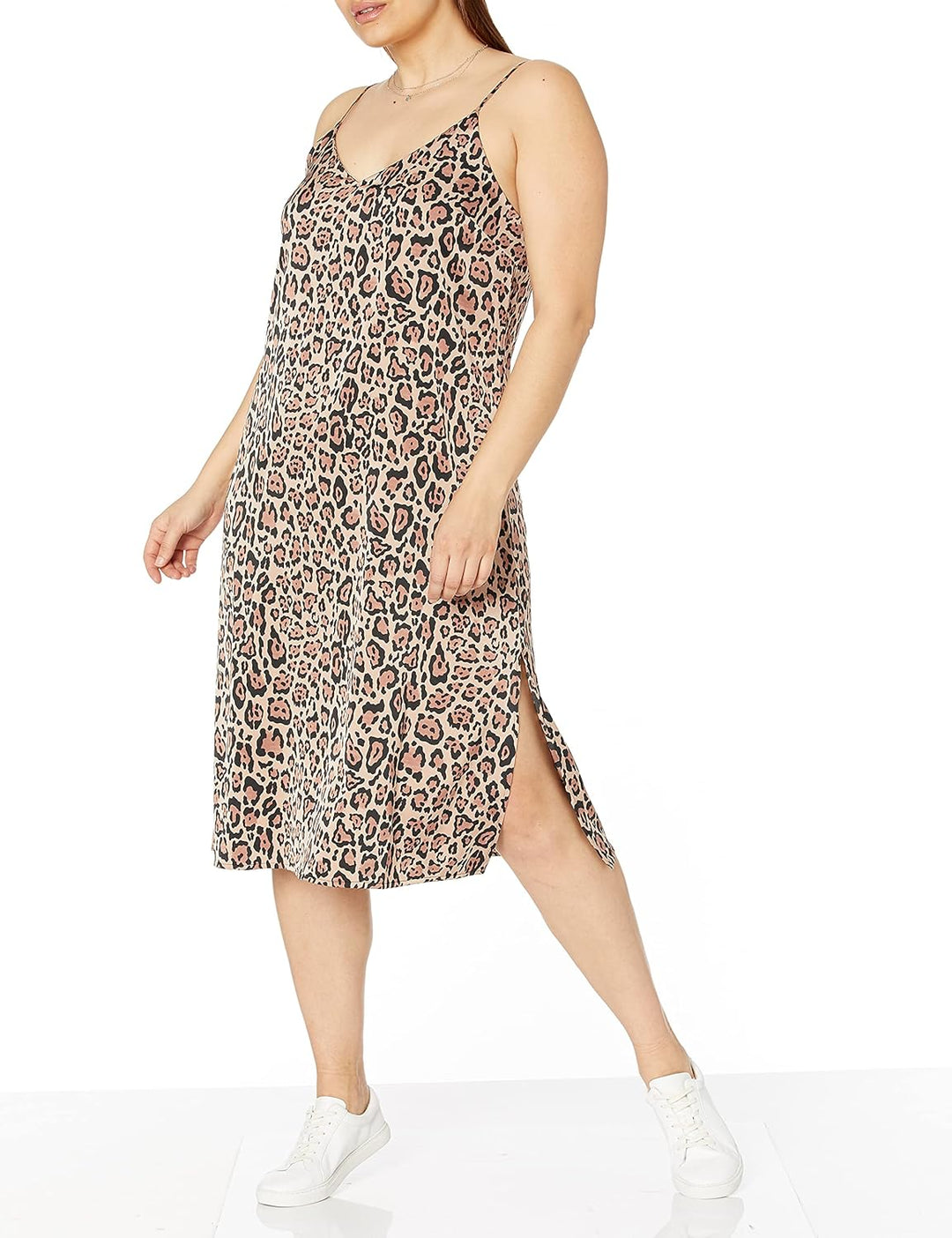 The Drop Damen Ana Silky Midi-Slip-Kleid mit V-Ausschnitt XXS Leopardenmuster, XXS Leopardenmuster