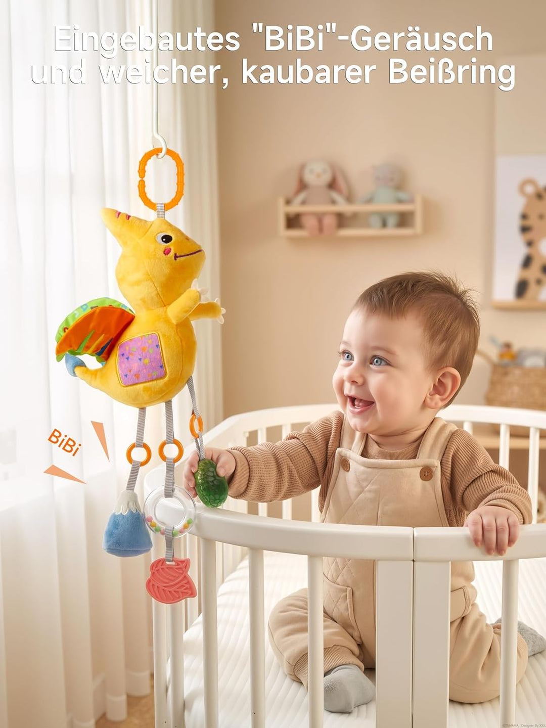 TUMAMA KIDS Baby Kinderwagen Spielzeug ab 0 2 3 4 6 7 9 12 Monate, Dinosaurier Spielbogen Anhänger G