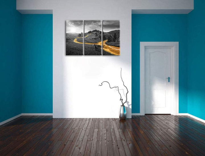 Verträumte Berglandschaft schwarz/weiss 3-Teiler Leinwandbild 120x80 Bild auf Leinwand, XXL riesige