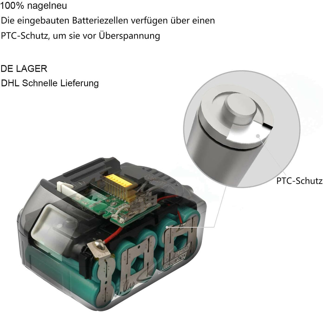 FengBP® DC18RA DC18RC Ersatz 3A Ladegerät mit Led-bildschirm, USB port mit 2 stück 18v 5,0ah für Mak