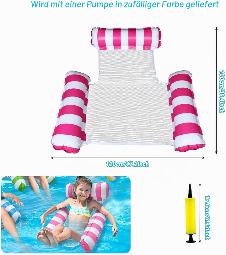 Wasserhängematte - Schwimmsessel - Wasserhängematte mit Netz - 3-in-1 Luftmatratze Pool - Schwimmmat