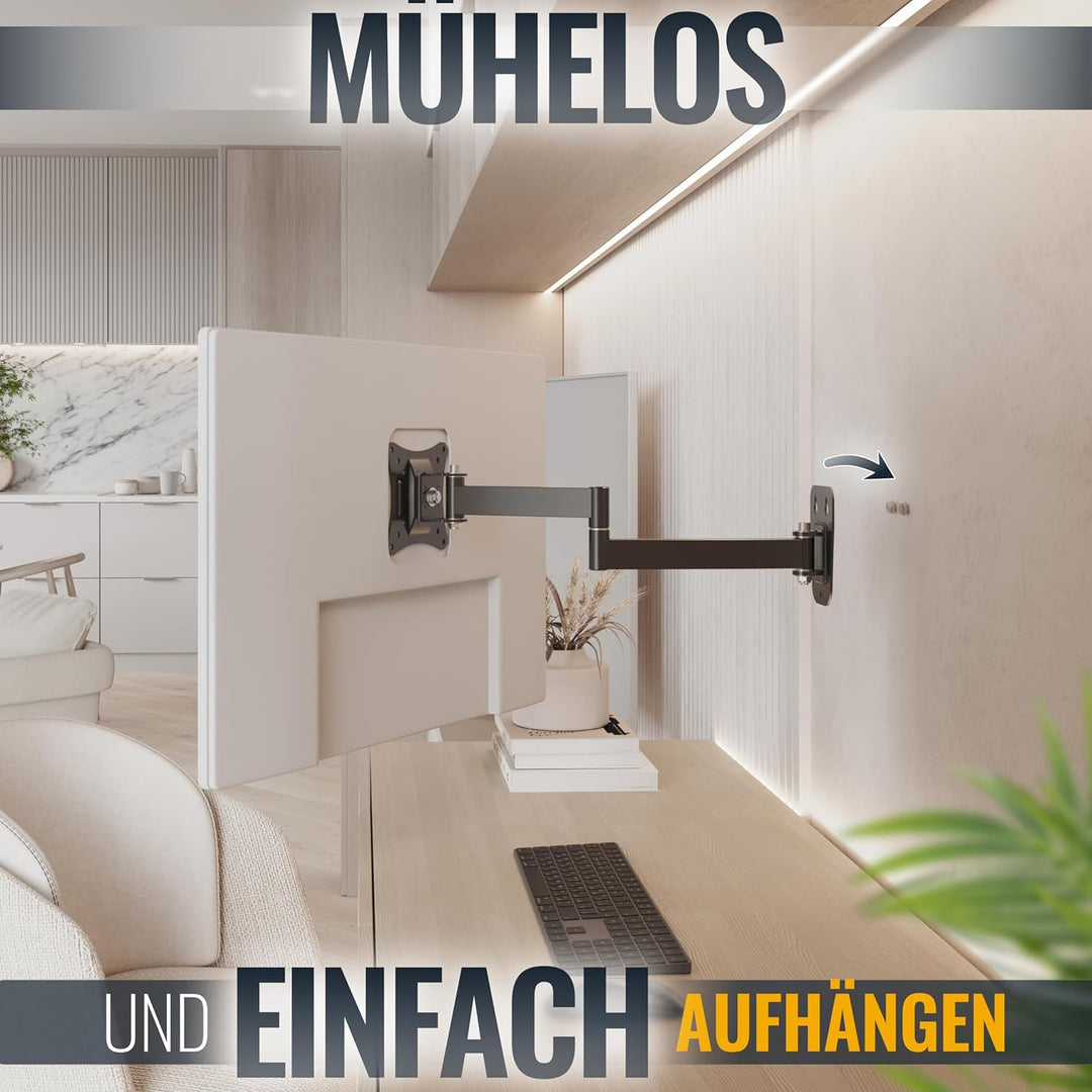 RICOO Halterung Monitor Arm Wand Monitorhalterung Schwenkbar Neigbar 15-27 Zoll, S2311, Wandhalterun