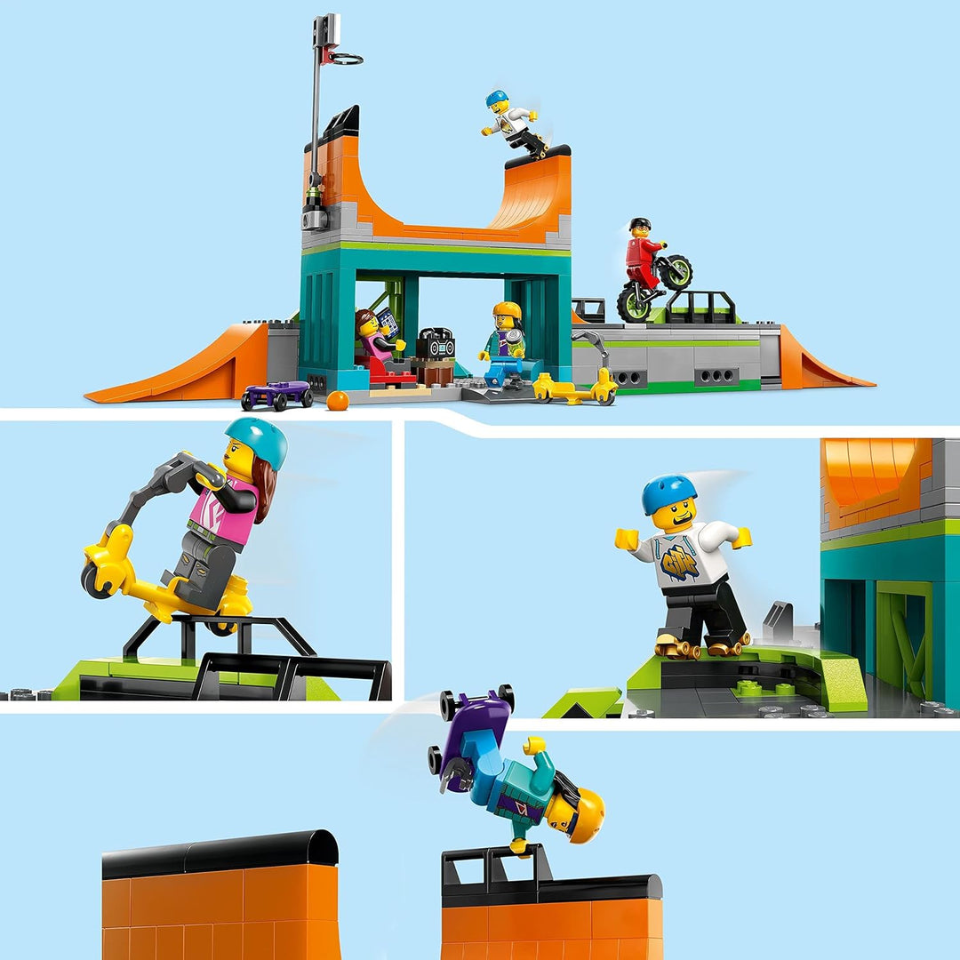 LEGO 60364 City Skaterpark, Spielzeug für Kinder ab 6 Jahren, mit BMX-Rad, Skateboard, Scooter, Inli