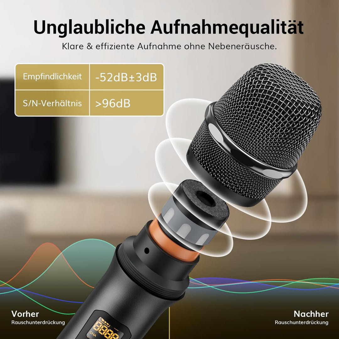 TONOR Wireless Funkmikrofon UHF Professionelles dynamisches drahtloses Dual Mikrofon, Handmikrofonsy
