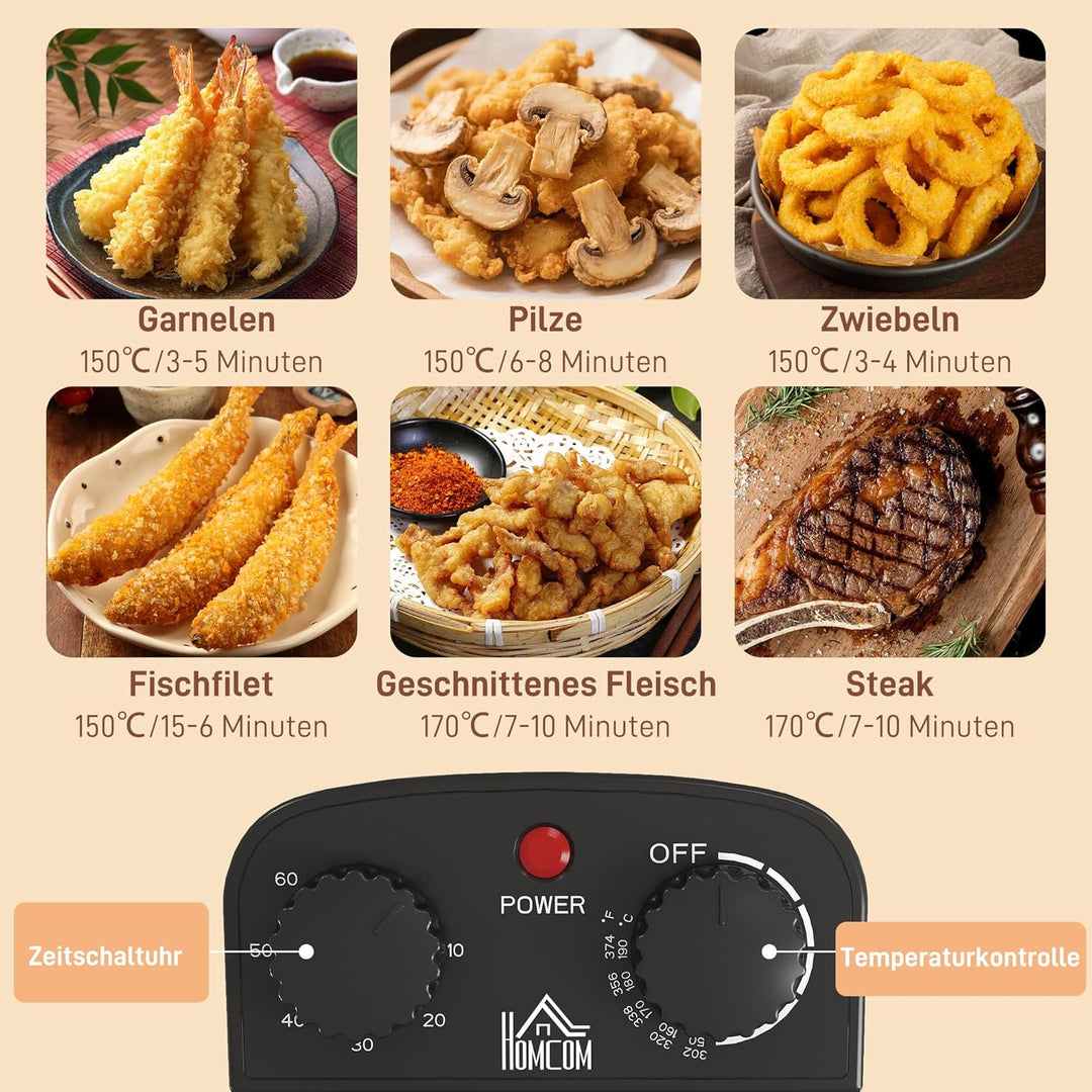 HOMCOM Fritteuse mit 5L Kapazität, Einstellbare Temperatur & Timer, Öl-Fritteuse mit Abnehmbarer Öl-