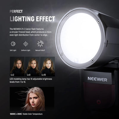 NEEWER Z1-C TTL Speedlite Blitzlicht Kompatibel mit Canon, Rundkopf Blitzgerät 76Ws 2,4G 1/8000s HSS