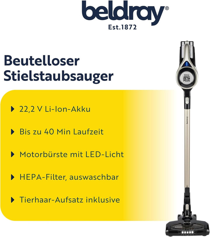 Beldray BEL01195V2FVDE, Airgility+ Akku-Stabstaubsauger – Standstaubsauger, 22,2-V-Akku, Handstaubsa