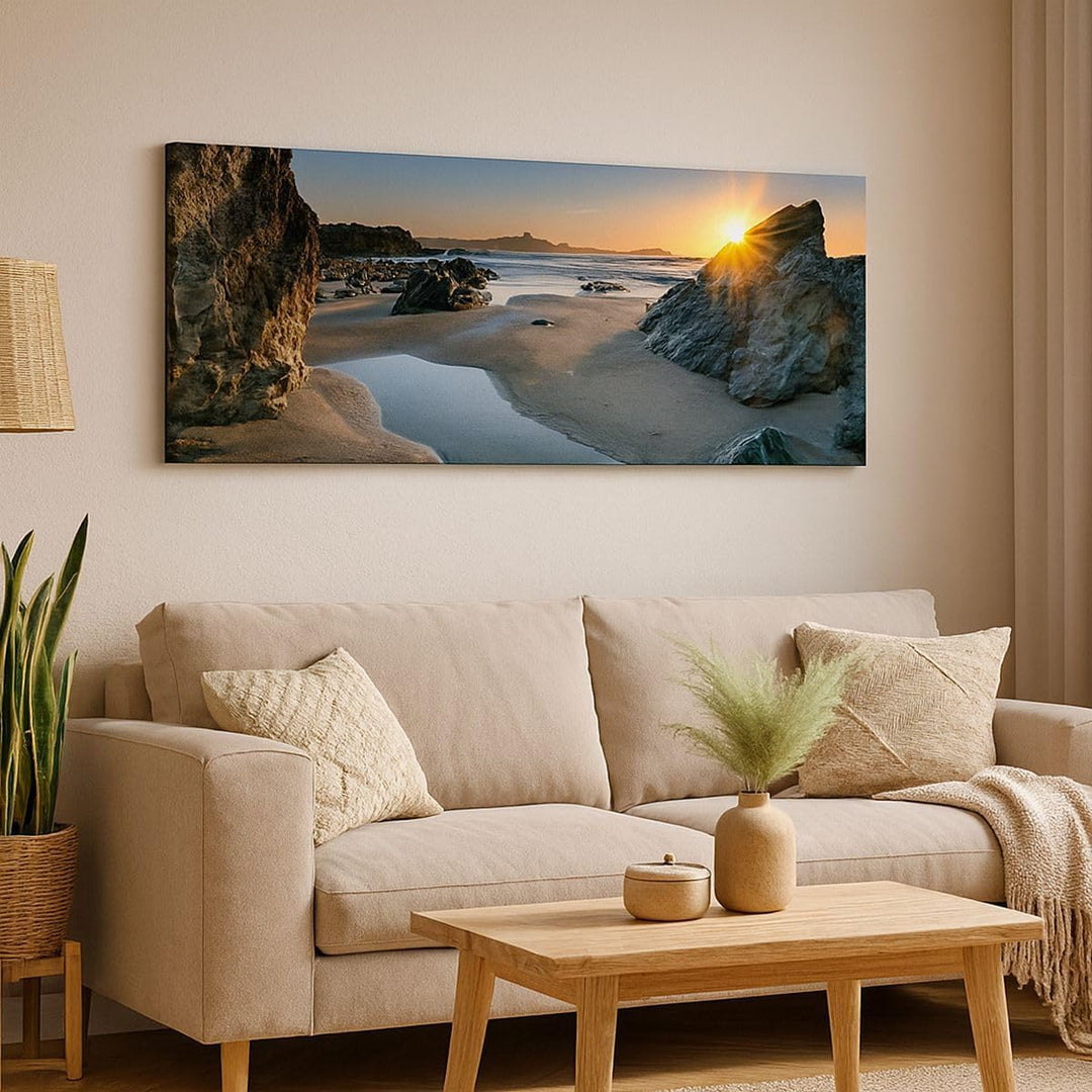 Wandbilder Dekoration Wohnzimmer Landschaft britisch Ufer Küste Panorama Bilder auf Leinwand 120x50c