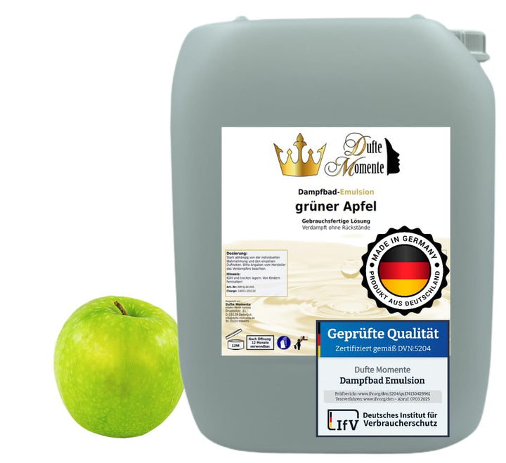 Dufte Momente | Dampfbad Emulsion 10 Liter Grüner Apfel | geprüfte Qualität | mit naturreinen und na