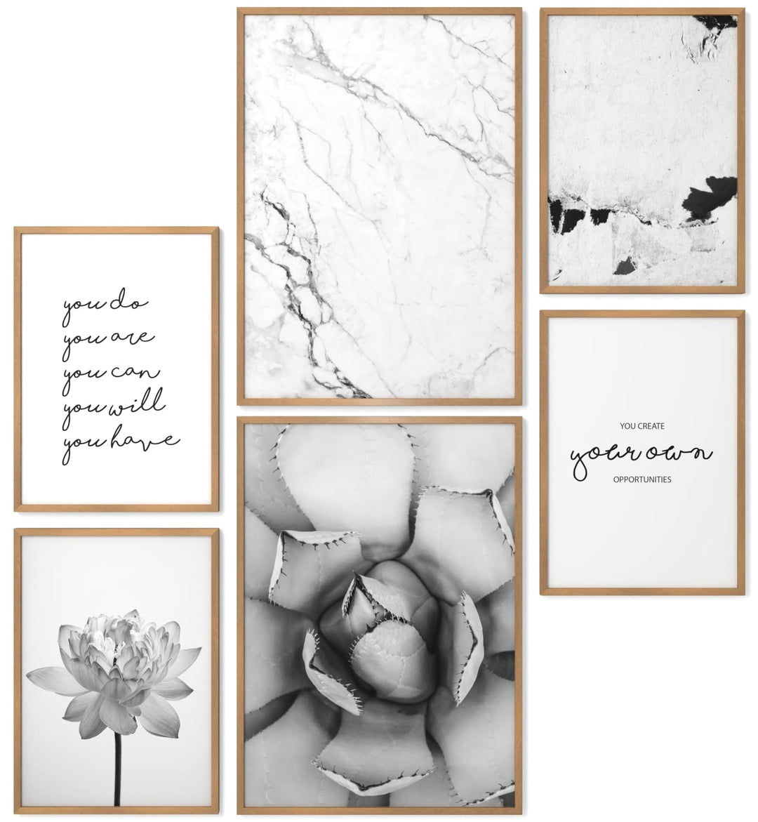 Papierschmiede® Mood Poster Set Unity Schwarz-Weiss, Fertiges Bilder Set mit Rahmen (Holz, Natur), W