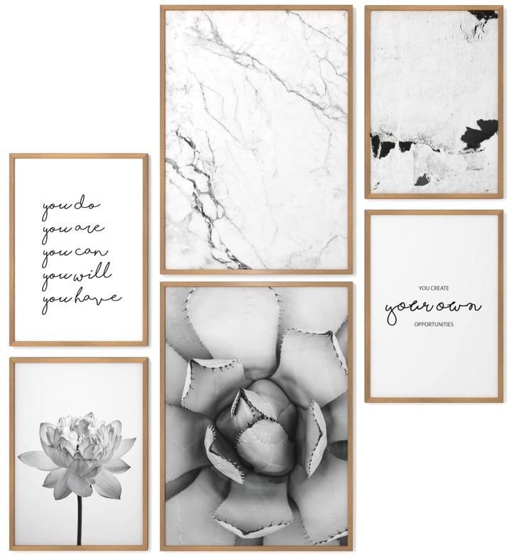 Papierschmiede® Mood Poster Set Unity Schwarz-Weiss, Fertiges Bilder Set mit Rahmen (Holz, Natur), W