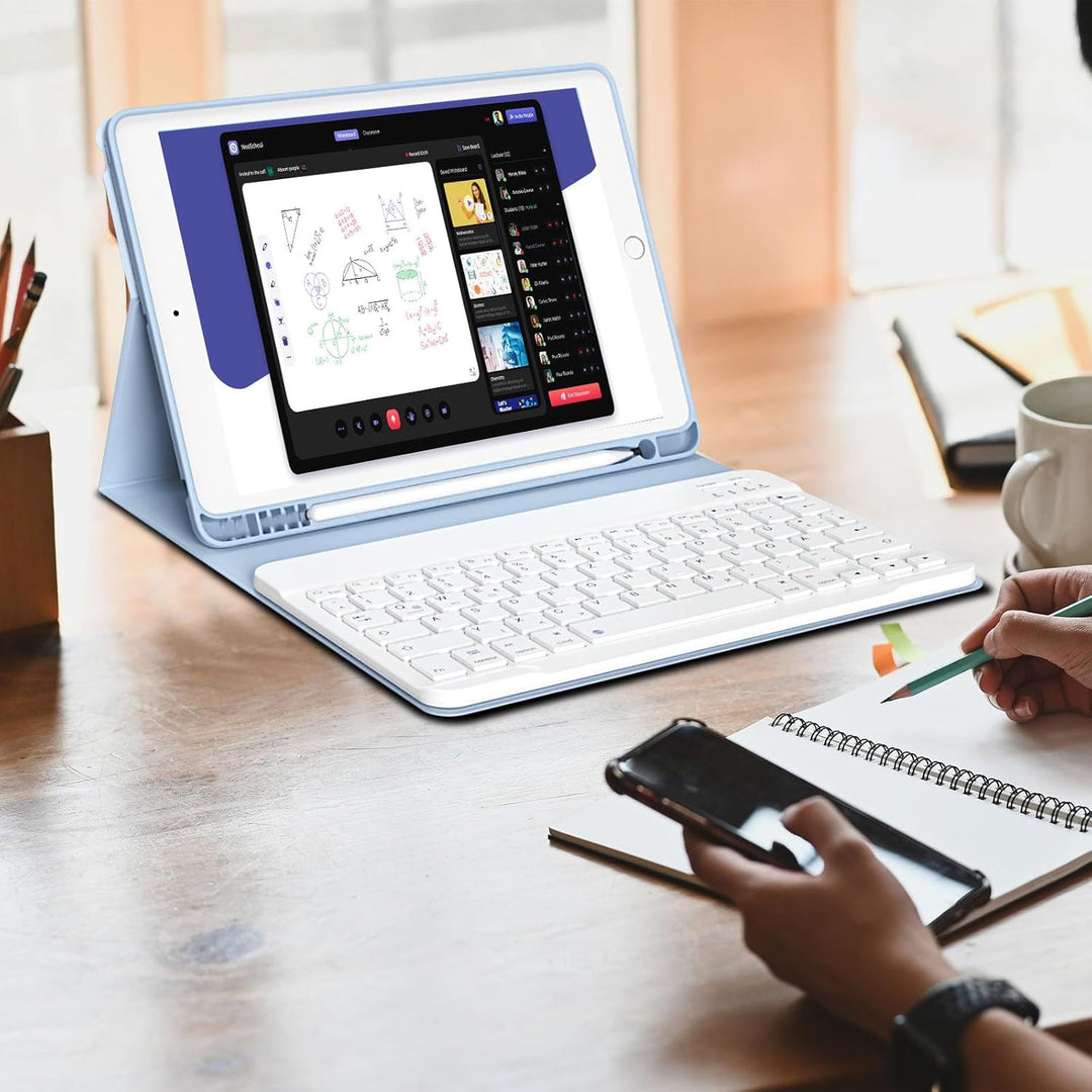 hülle mit Tastatur für iPad 9/8/7 Generation (2021/2020/2019) 10,2 Zoll, weiche TPU-Rückseite mit St