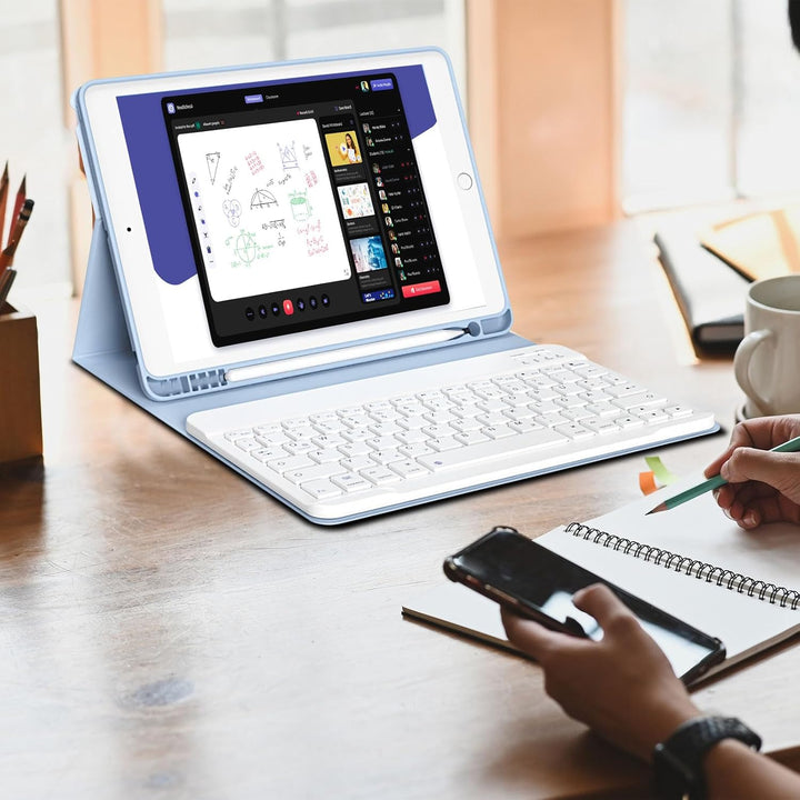 hülle mit Tastatur für iPad 9/8/7 Generation (2021/2020/2019) 10,2 Zoll, weiche TPU-Rückseite mit St