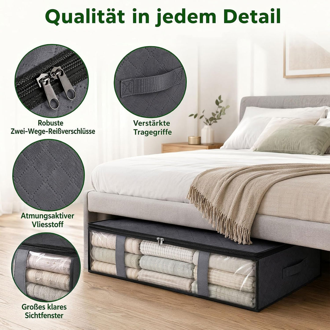 4er-Set Unterbett Aufbewahrungsboxen für Kleideraufbewahrung & Organisation | 40L Waschbare Unterbet