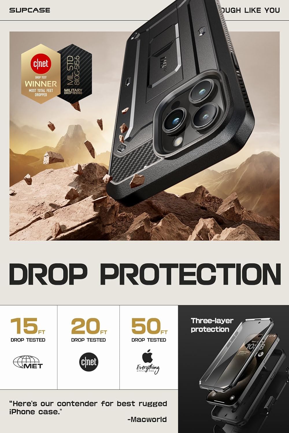 SupCase Outdoor Hülle für iPhone 15 Pro Max (6.7") Handyhülle 360 Grad Case Bumper Schutzhülle Cover