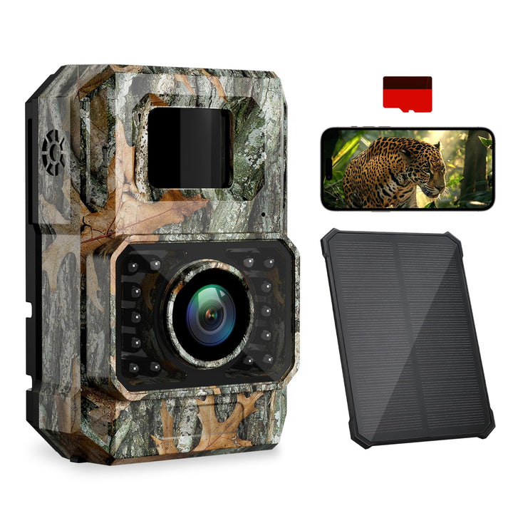 Coolifepro Wildkamera mit Handyübertragung App, 48MP 30FPS Solar WLAN Wildkamera, Wildtierkamera Ein