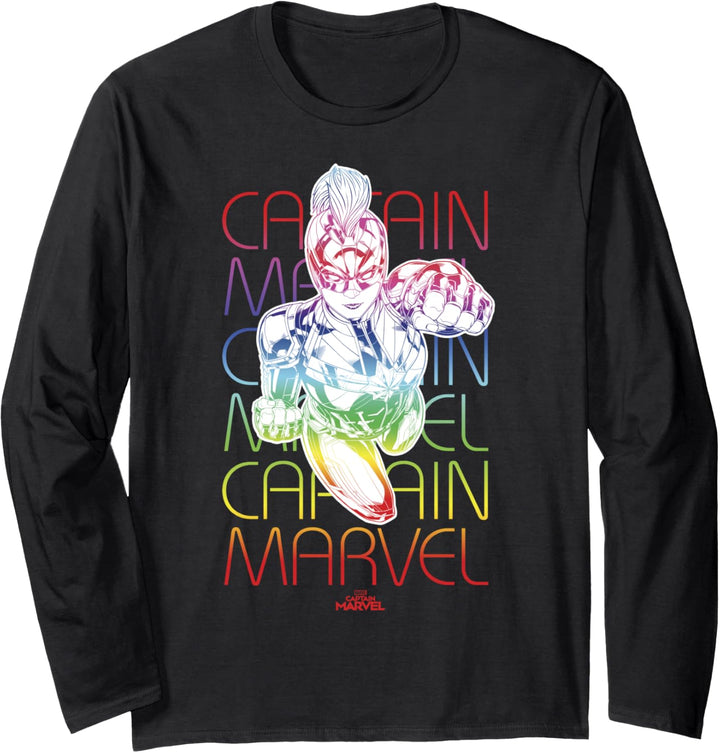Captain Marvel Rainbow Text Stack Portrait Langarmshirt