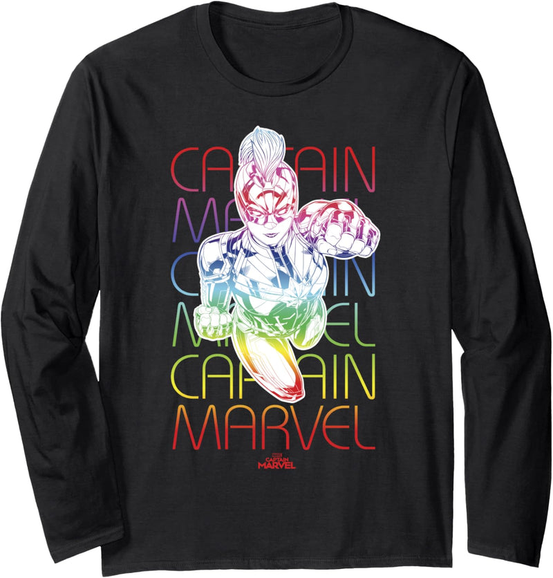 Captain Marvel Rainbow Text Stack Portrait Langarmshirt