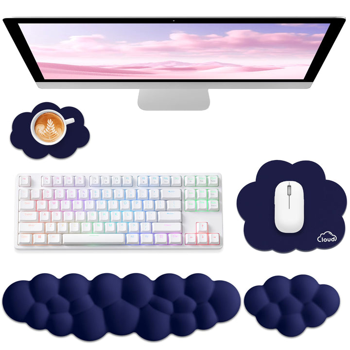 Sushret Memory‑Schaum Cloud Handballenauflage Tastatur‑Set, 4‑in‑1: Ergonomische Tastatur Handballen