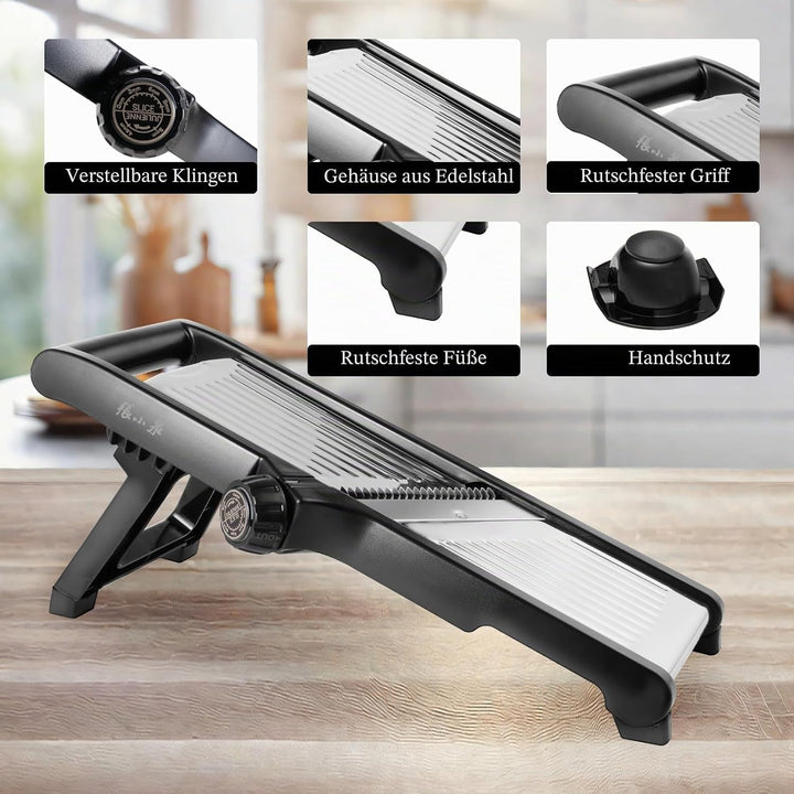 Mandoline Gemüsehobel 5-in-1 verstellbar aus Edelstahl, Multifunktionaler Gemüseschneider mit ultras