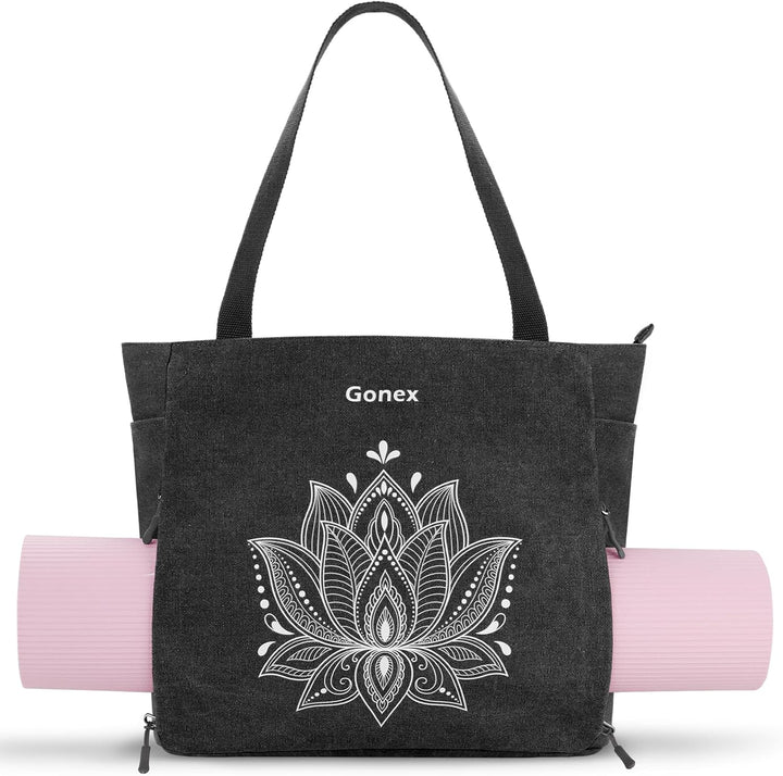 Gonex Yogatasche, Grosse Pilates Tragetasche mit Mehreren Taschen für Damen Herren, Robuste Canvas T