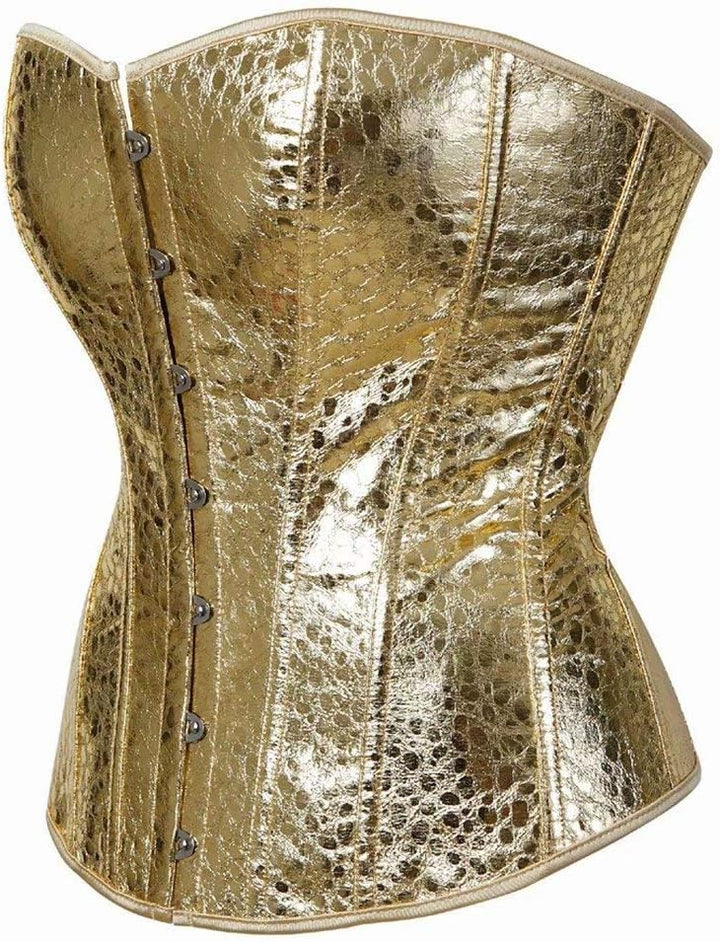 Josamogre Leder Korsett Corset Top Damen Kunstleder Corsage Gothic Reissverschluss Sexy XXS Gold, XX