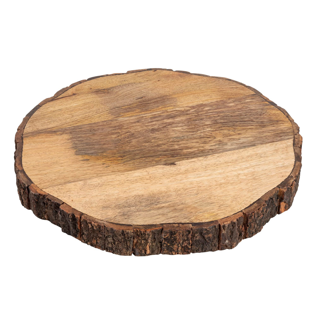 GoCraft Rundes Schneidebrett aus Holz mit Baumrinde, 3,8 cm dick, Mangoholz, Schneidebrett, Servierb
