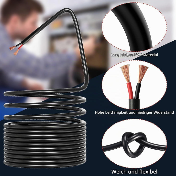 Elektrischer Draht 2 Adrig Kabel 2×0,5mm² 10M 20AWG 300V Impedanz Fahrzeugleitung Kabel 2 Leiter Kup