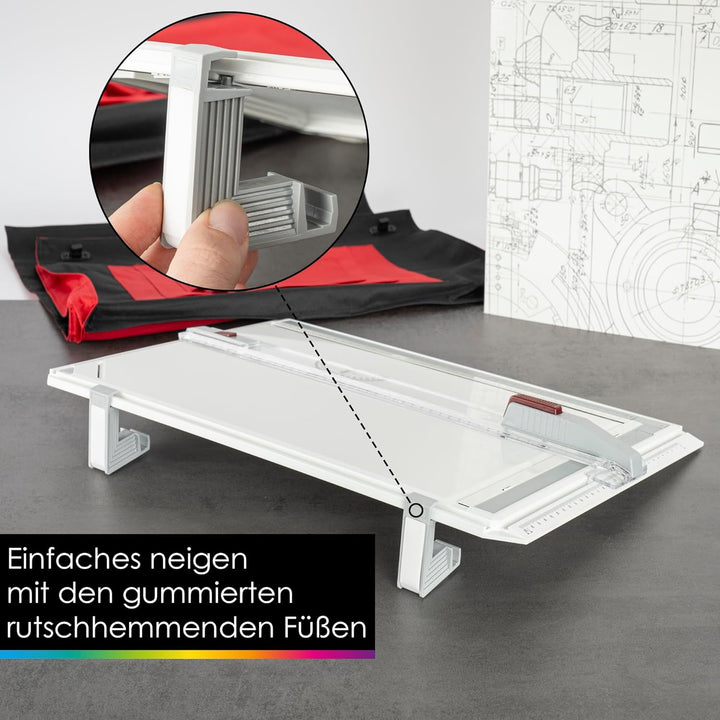 OfficeTree Zeichenplatte A3 - Inkl. Tragetasche, Schiebelineal, Geodreieck uvm. - Zeichenbrett A3 fü