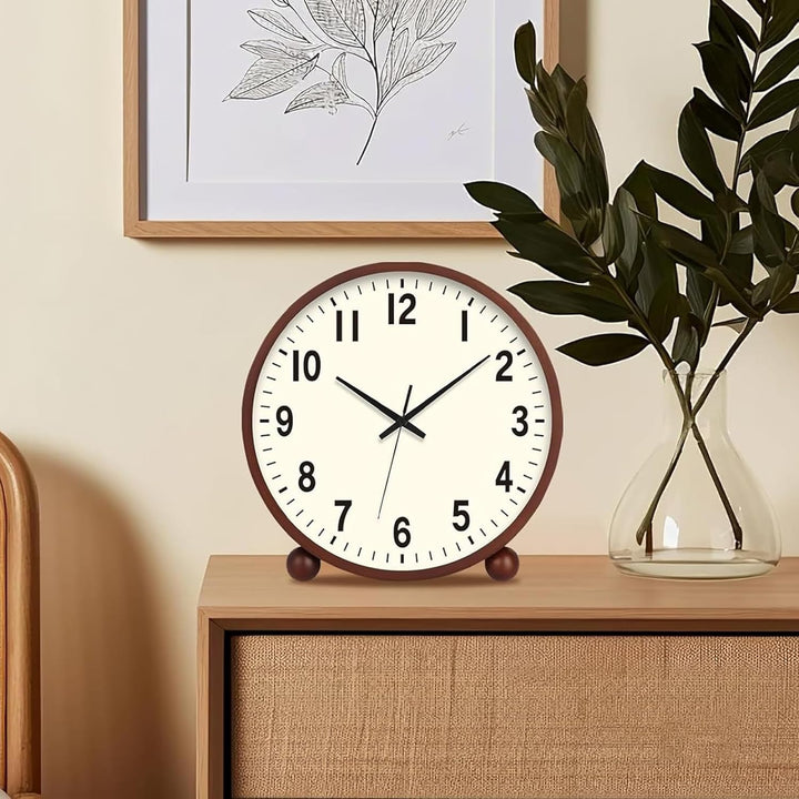 BVI BOOMERVIVI Tischuhr 21 cm, Holz Tischuhr ohne Ticken mit Lautlosem Uhrwerk, Batteriebetrieben, T