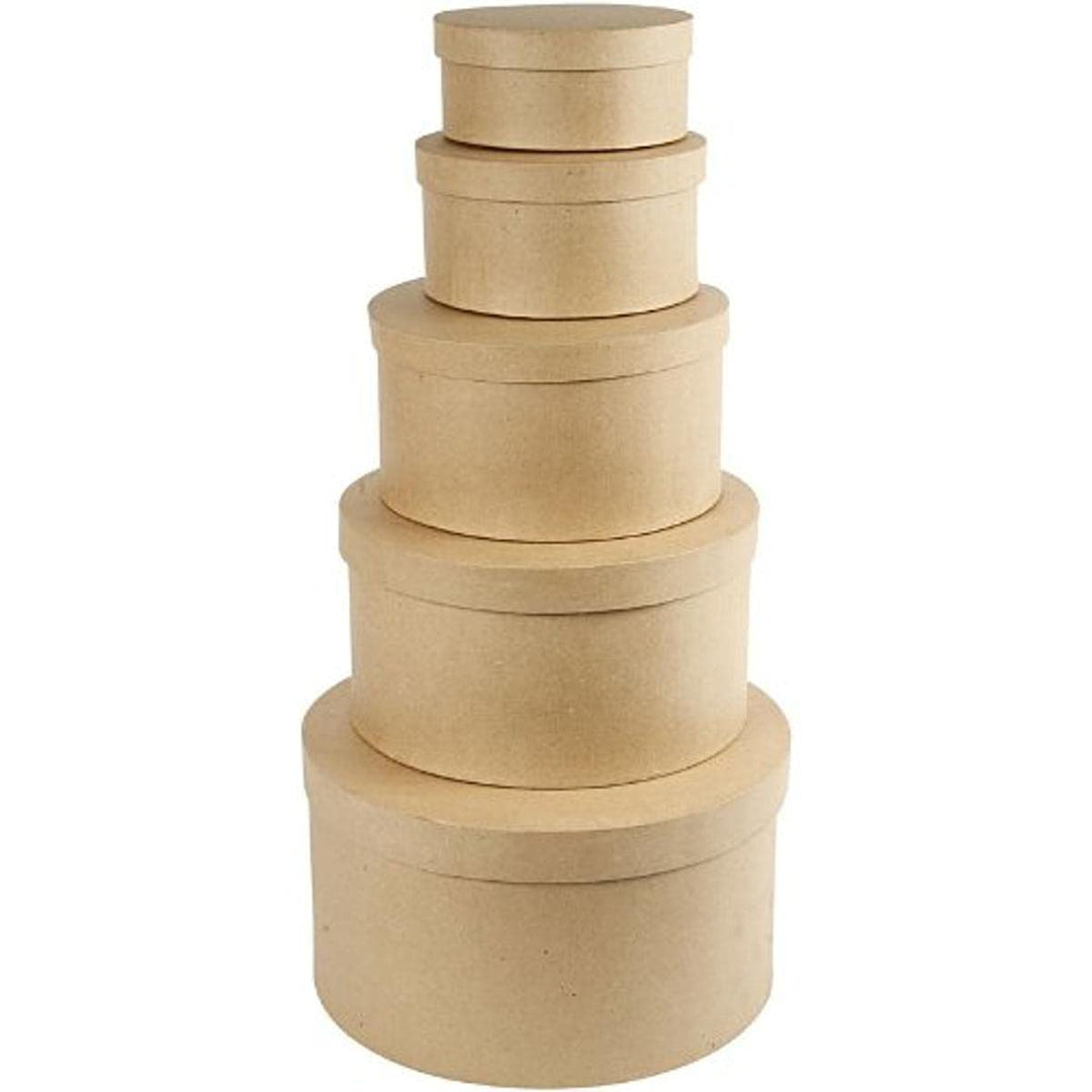 Creativ 26466 Hutschachtel aus Pappmaschee, rund, 35,5 cm, Beige, 5 Stück