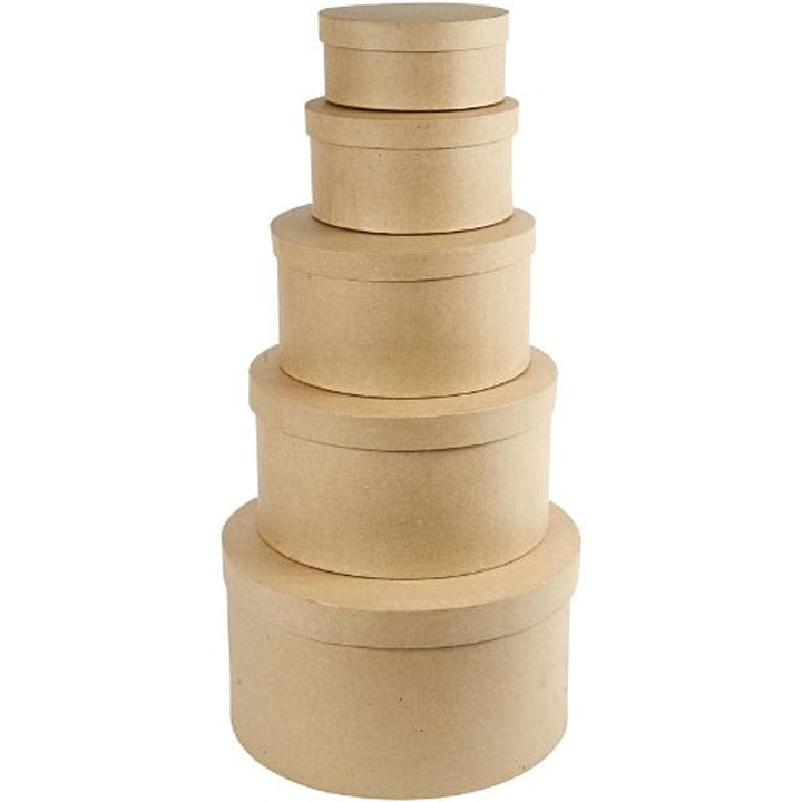 Creativ 26466 Hutschachtel aus Pappmaschee, rund, 35,5 cm, Beige, 5 Stück