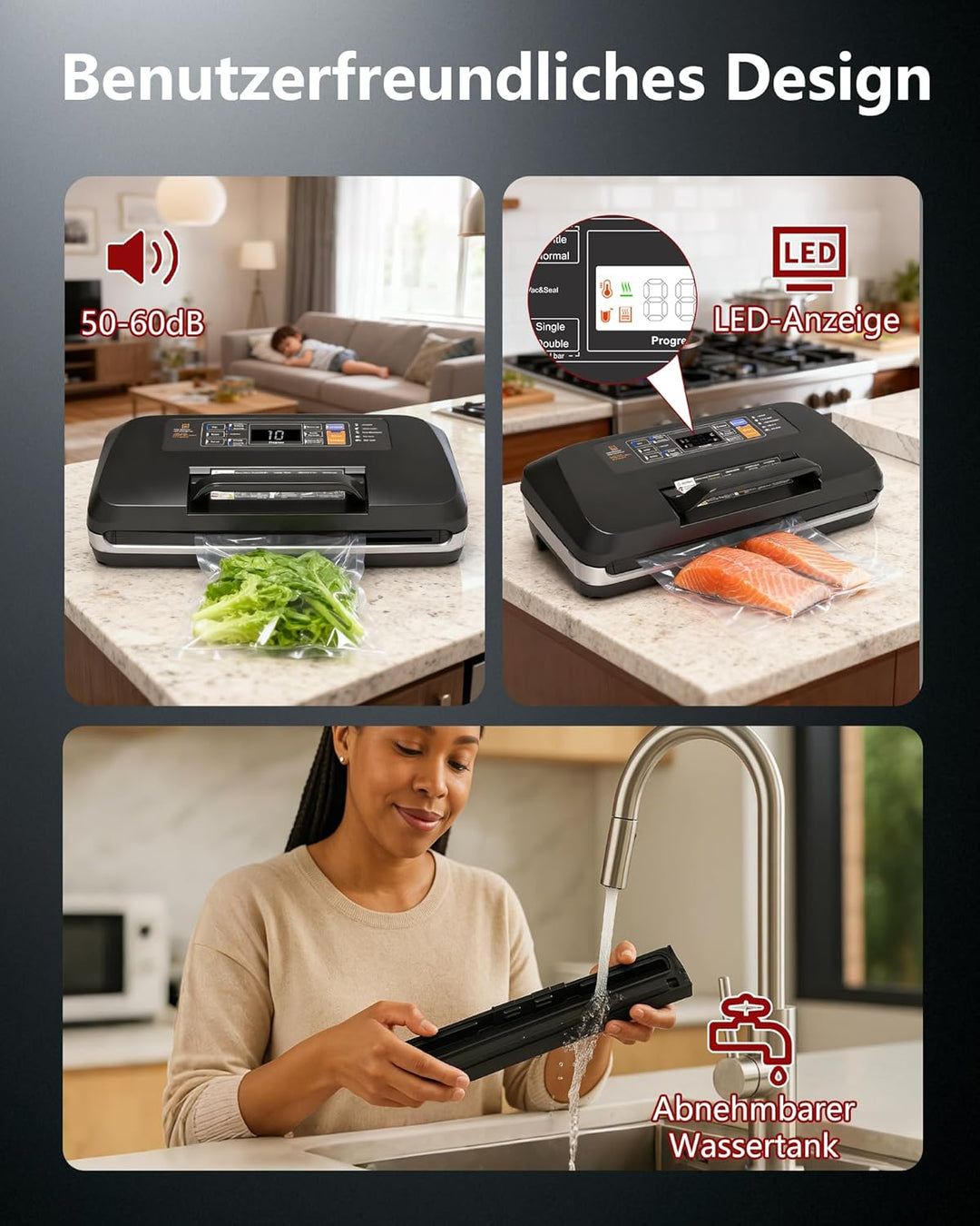 95kPa Vakumierergerät für Lebensmittel, 12-in-1 Vacuum Sealer mit Doppelter Heisssiegelung, Vakuumie