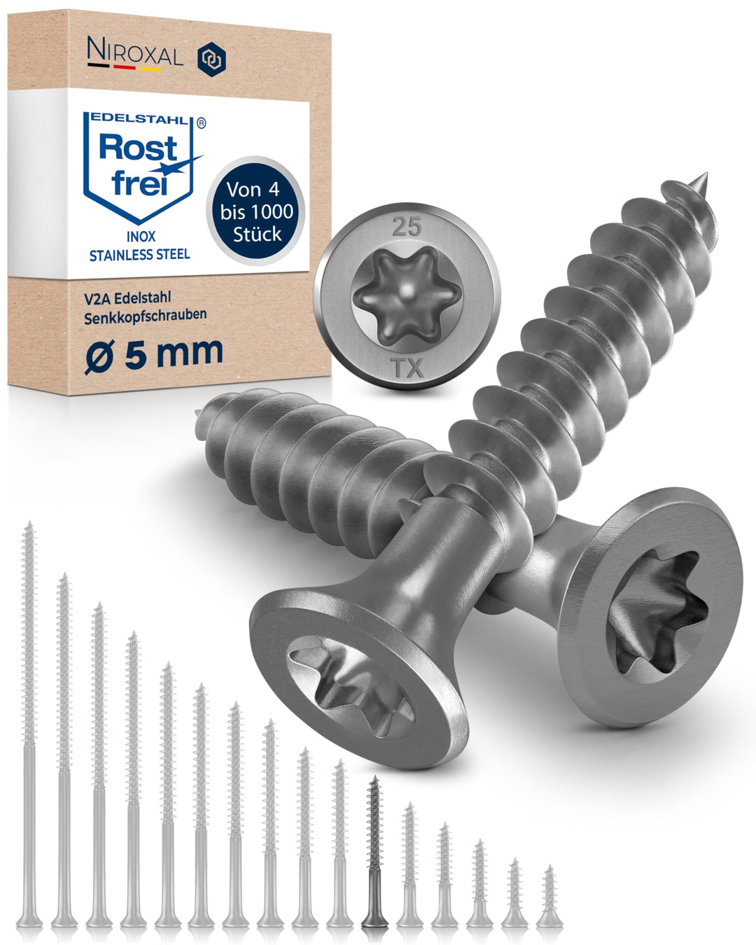 Edelstahlschrauben Torx Holzschrauben 5x40 Edelstahl V2A rostfrei Spanplattenschrauben für Holz Teil