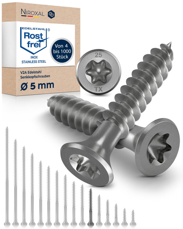 Edelstahlschrauben Torx Holzschrauben 5x40 Edelstahl V2A rostfrei Spanplattenschrauben für Holz Teil